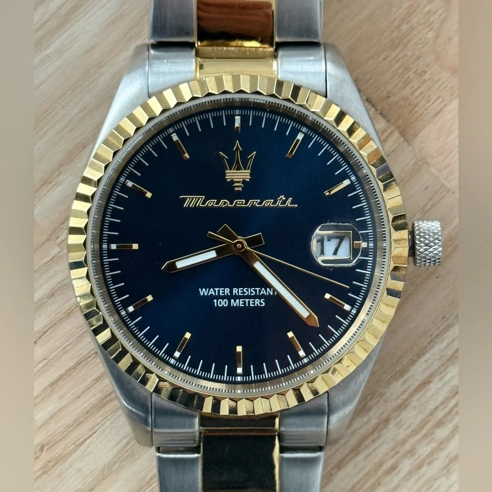 Maserati Presidential Style Men’s Watch Blue Dial Two-Tone Bracelet Case Date